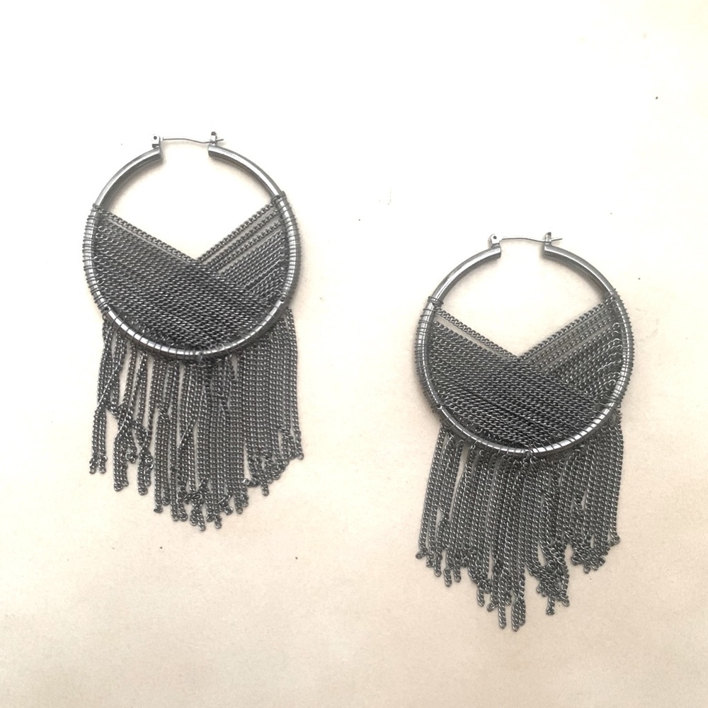 BCBG Graphite Hoop Earrings - New without tags